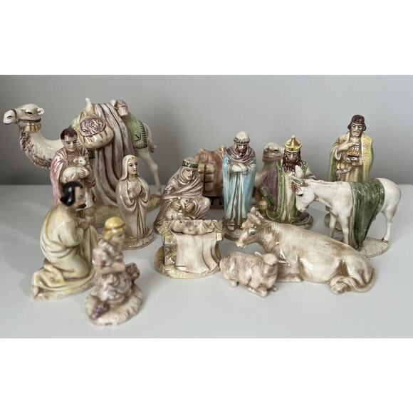 Vintage Holland Mold Christmas Nativity Set 14 Piece Hand Painted Large 1967 - Picture 1 of 16
